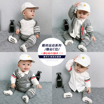Spring autumn Winter Ocean Gas Baby clothes Mens baby clothes Mens one-piece clothes Harvest climbing Pure Cotton Plus Suede Thickened Sports Suit