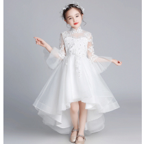 Childrens host dress female Summer Girl piano performance competition 2021 catwalk temperament birthday white gauze skirt