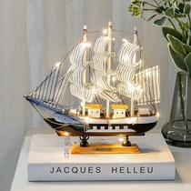  Sailing boat model ornaments with lights Wooden craft boat Smooth sailing Male graduation day gifts Female living room decorations