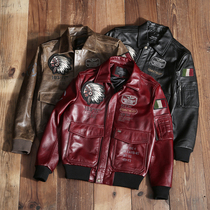 Oil wax imported first layer cowhide A2 Air Force flight suit Indian embroidered leather leather men motorcycle leather jacket