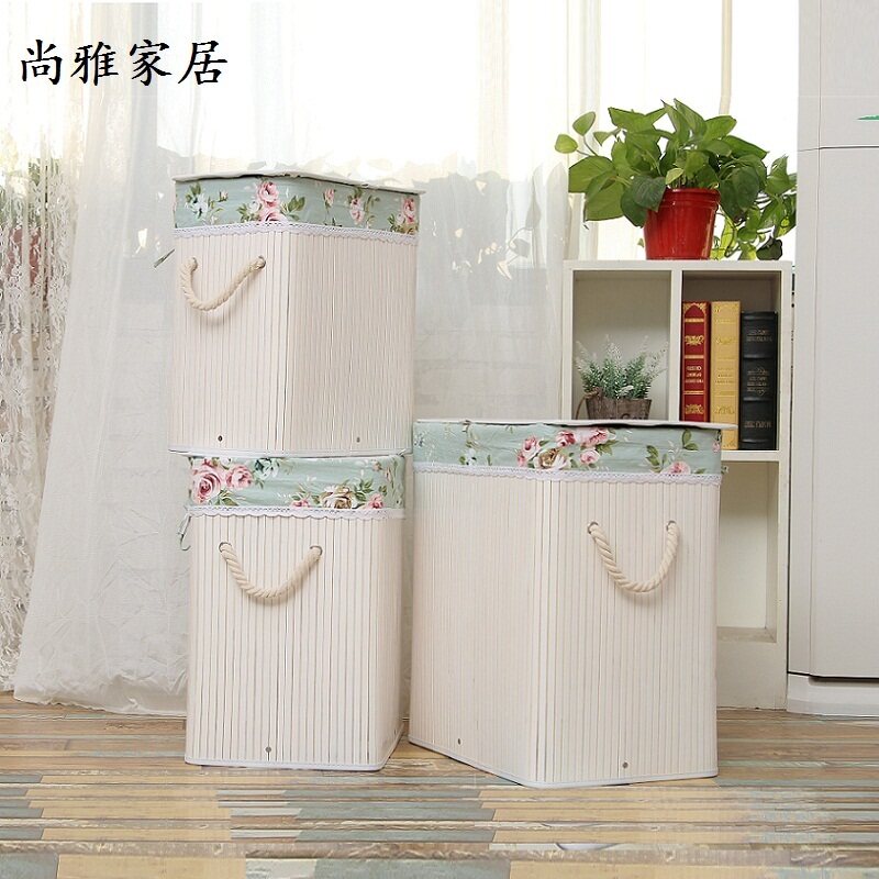 Vine collection basket Dirty clothes basket with cover bamboo laundry clothing toy buckets to organize basket home clothes