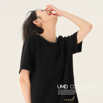 UMD Miss Coco Round Neck Short Sleeves Temperament Niche Premium Sense Small Fragrance A Word Acetate Black Dress Womens Summer