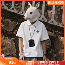 Rabbit Xiansen homemade summer fake two pieces of lapel short sleeve T-shirt polo shirt mens fashion brand loose Paul half sleeve ins