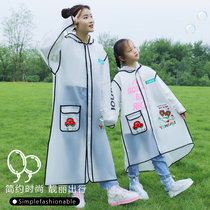  Childrens raincoat Girl princess middle and large children parent-child primary school students one-piece raincoat large brim transparent poncho with backpack