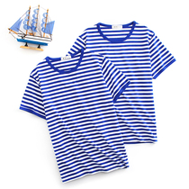 Summer Sea Soul Shirt Mens Short Sleeve T-shirt Custom Sailor College Wind Cotton Half Sleeve Blue and White Stripe Couple