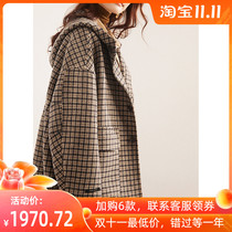 CATHYLADI hooded plaid wool double-sided tweed coat thousand bird grid straight top small short coat women