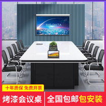 Black and white paint conference table long table simple modern conference room desk rectangular training negotiation table and chair combination
