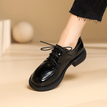 Small Leather Shoes Women Ingléal Wind Flat-bottomed Lefu Shoes 2022 New Spring Autumn Genuine Leather Lace Casual Single Shoe Lacquered Leather Women Shoes