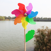 Childrens colorful wooden pole plastic windmill kindergarten Park decoration stall small toy outdoor small windmill string