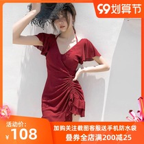 Swimsuit Female Fairy Fan Jia belly Skinny Korean ins Summer 2021 new one-piece steel frame gathering hot spring swimsuit