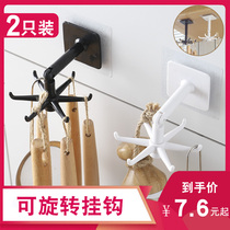 Rotatable adhesive hook-free kitchen powerful viscose hanger spatula spoon kitchenware wall rack stick hook hanging
