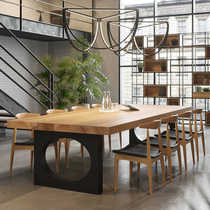 loft solid wood conference table Nordic log long table long table desk meeting room negotiation computer table and chair combination