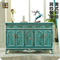 American entrance cabinet Art living room partition two sides open the door Light luxury shoe cabinet Wine cabinet Decorative cabinet Green retro cabinet