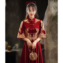 Fat mm200 Jin 220 Chinese style Xiuhe clothing plus fat plus size pregnant women Wedding Bride toast dinner party evening dress
