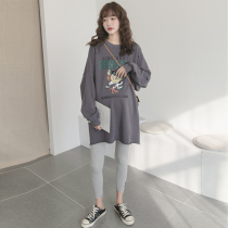Pregnant woman T-shirt with long length of pure cotton long sleeve blouse Broken Hole Casual Spring Dress 2022 New Loose Gestation Woman clothing