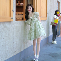 Advanced Senses Broken Flowers Dress Womens Summer 2022 New Design Sensation Small Crowd Butterfly Knot Lady Bubble Sleeve Short Skirt