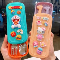 Juvenile Qi Child Fork Spoon Cutlery Baby School Eating Training Spoon Baby Fork Without Hurting Mouth Suit Stainless Steel