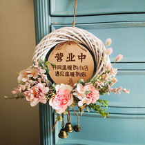 Welcome to the door plate business listing air conditioning open wooden creative wreath shop decoration card personalized customization