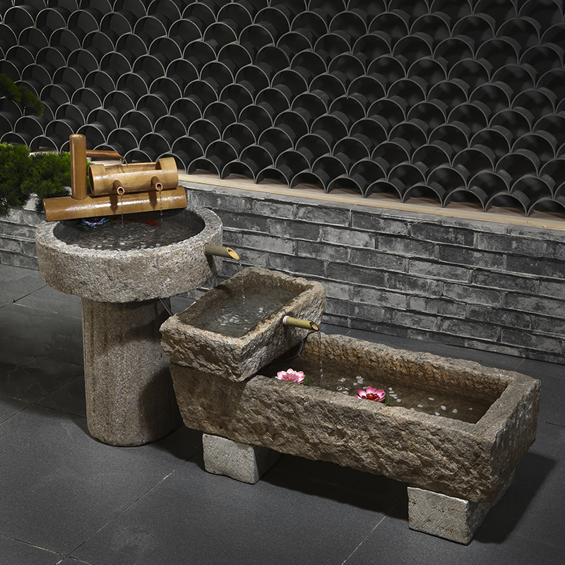 Old stone tank fish tank stone basin fish sink flower pot rural pig groove washbasin courtyard balcony flowing water landscape pieces