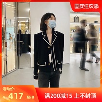 Gaoding 2021 new autumn Cecilia Cheung CE color fur small fragrant wind black suit lapel collar short coat women