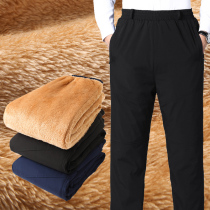 Bellansenma middle-aged and elderly cotton pants mens outer wear plus velvet thickened loose high-waisted winter elderly lamb velvet master