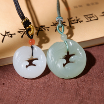 (Taozhiyao) preferred Hetian Jade Fox pendant mens and womens sheep Jade clear water lotus root powder Nine-Tailed Fox
