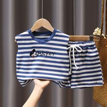 Childrens summer baby vest suit Boy child foreign style two-piece set baby handsome sleeveless thin clothes