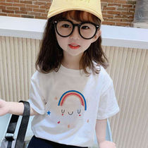 Pure cotton girls short-sleeved T-shirt summer 2021 summer new style little virgin baby Western style childrens half-sleeve top tide