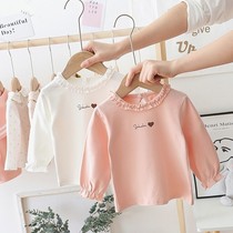 2020 new childrens clothing girl wooden ear round neck long sleeve T-shirt baby childrens clothes coat female baby base shirt