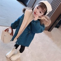 Medium and long women's children's clothing cotton-padded liner thickened cotton coat children plus velvet baby girl Parker coat winter coat