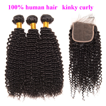 8A Brazilian human hair curly hair 4*4 lack closure