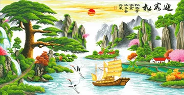 十字绣 クロスステッチ ハンドメイド 【迎客松】 招財版 手作業 十字绣 クロスステッチ ハンドメイド 【迎客松】 招財版 手作業 迎客松十字