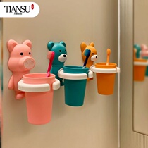 Childrens bathroom silicone toothbrush toothpaste holder mouthwash cup set rack wall-free simple home