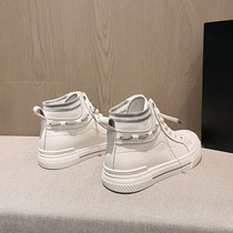 Tide brand leather high-top small white shoes womens shoes 2021 new leisure flat middle state single shoes spring and autumn student board shoes