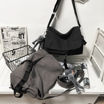 Canvas Bag Mens shoulder bag Japanese Harajuku Large Capacity Retro Lazy Style Leisure Simple Student Mens Shoulder Bag