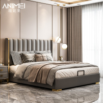 Bed light luxury modern master bedroom Nordic style high-end girl small apartment double soft bag full solid wood first layer leather bed