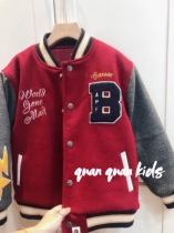 Boys and boys baby vintage red woolen cotton padded clothing winter children thick warm baseball shirt jacket cotton coat
