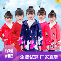 Crystal velvet childrens down jacket autumn and winter girls long sleeve zipper cotton padded jacket baby eating painting apron