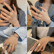 Korean version retro irregular personality ring female 925 sterling silver ins niche temperament student simple open index finger ring