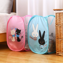 Household bathroom basket large clothes basket foldable cartoon storage laundry basket breathable grid dirty clothes basket
