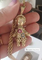 14THUNION) Western European antique 9k gold Doll Doll color treasure Topa Diamond exquisite pendant necklace