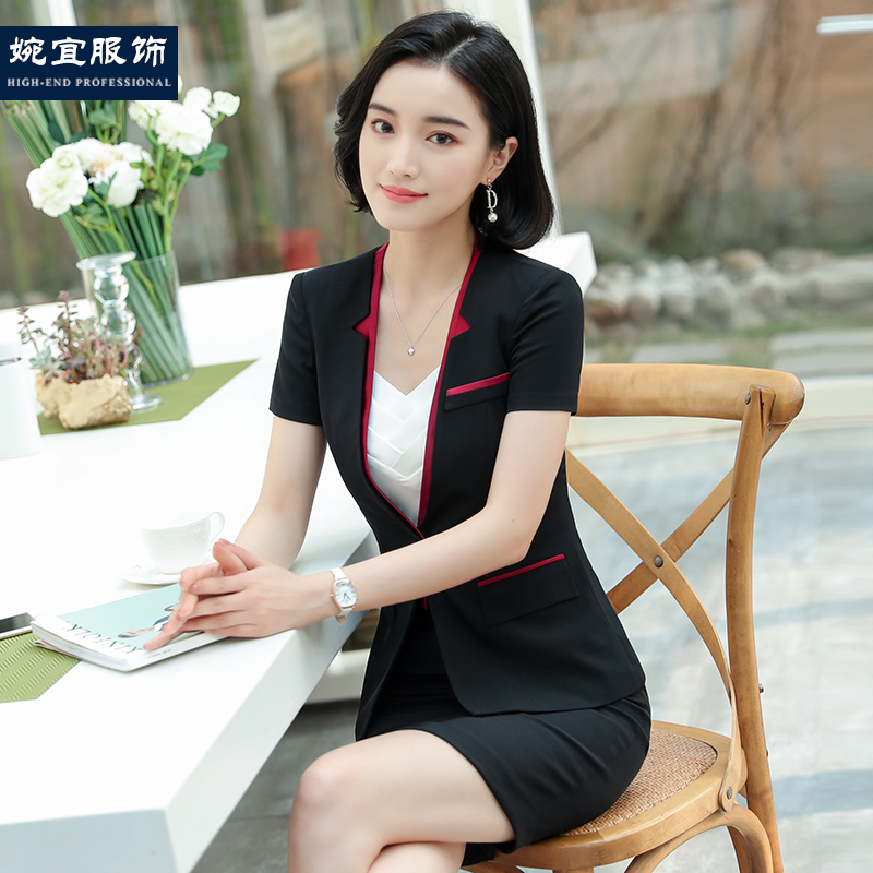 The new professional womens dress suit short-sleeved suit is dressed as a business white-collar hotel manager workwear interview summer tide