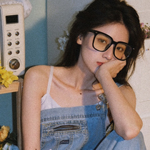 2021 new black frame glasses female Korean version of ins retro Hong Kong style flat mirror plain big frame thin myopia glasses