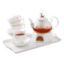 Nordic flower teapot boiled fruit teapot set fawn ceramic glass warm tea stove black tea flowers and plants tea set candles