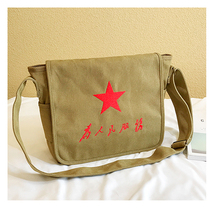 Mens bag mens single shoulder bag embroidered Five Star Slanted Satchel Bag of Lei Feng Cloth Bag Student School Bag Retro Inclined Satchel Wave Bag