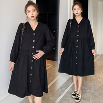 2021 New pregnant women Spring and Autumn pregnancy pregnancy large size loose black dress corduroy Autumn Tide mother long skirt