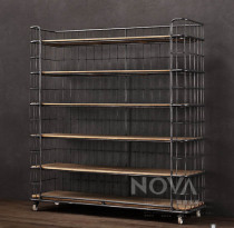 American wrought iron sideboard retro solid wood display shelf shelf kitchen shelf multi-layer shelf with wheels