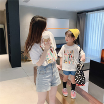  Korean girls short-sleeved T-shirt 2021 summer new baby parent-child bottoming shirt mother-daughter western style top thin section