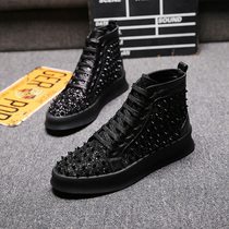 Hip Hop High Bunch Shoes Men Heightening Korean version trendy Martin boots Mens fall Leisure 100 Lap Rivets High Bunch of Shoes Male Tide