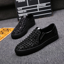 New leggings handmade black rivet tassel loafers men's white breathable British Joker a pedal casual shoes